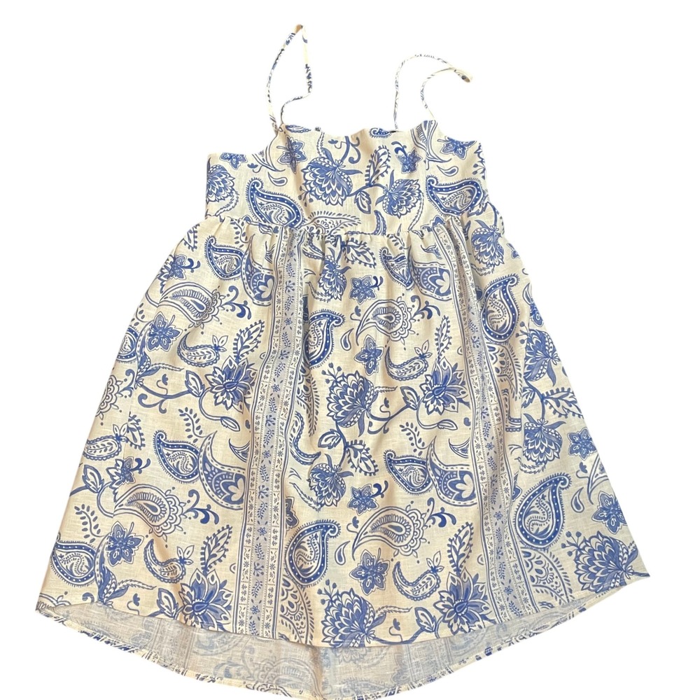 Jump Apparel Blue White Paisley Open Back Mini Dress L 13537 Made in USA‎ NEW